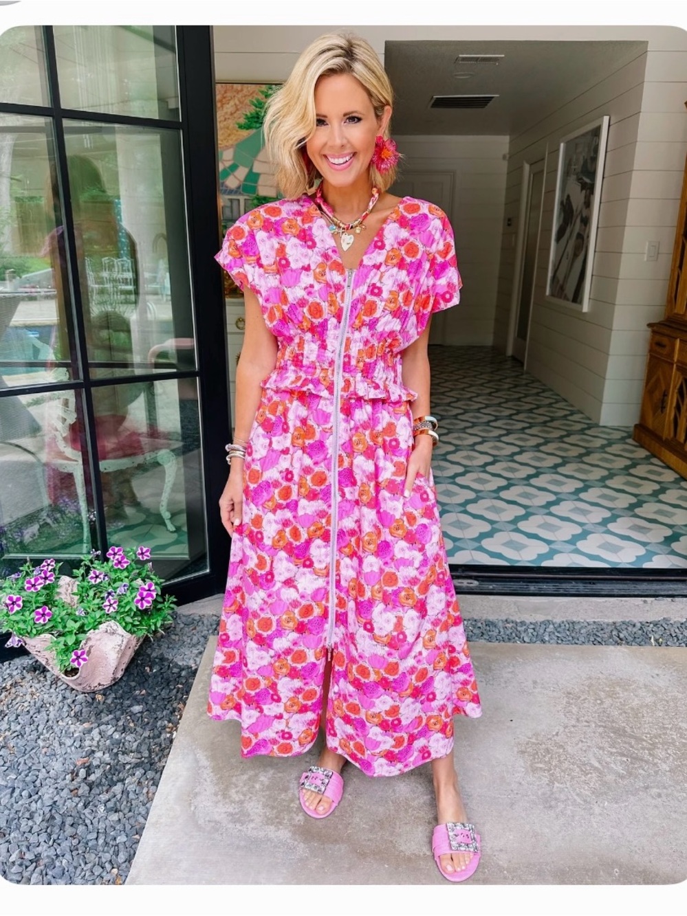 PAINT POPPIES ZIP UP
MIDI DRESS by ENTRO    size L